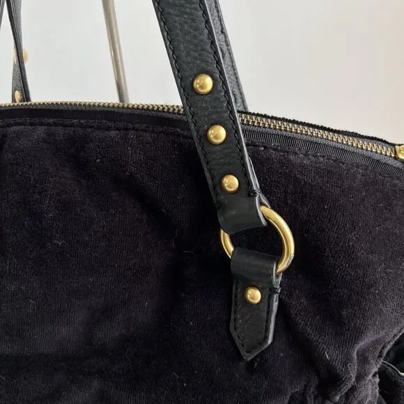 Vintage Juicy Couture Handbag Y2K Black Velour Shoulder Bag Big Rhinestones Bow - Picture 7 of 16